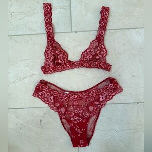 La Perla Red Lace Bralette and Panty Set